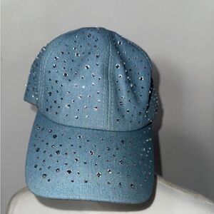 Stylish Light Blue Crystal Embellished Baseball Cap - Women Accessories